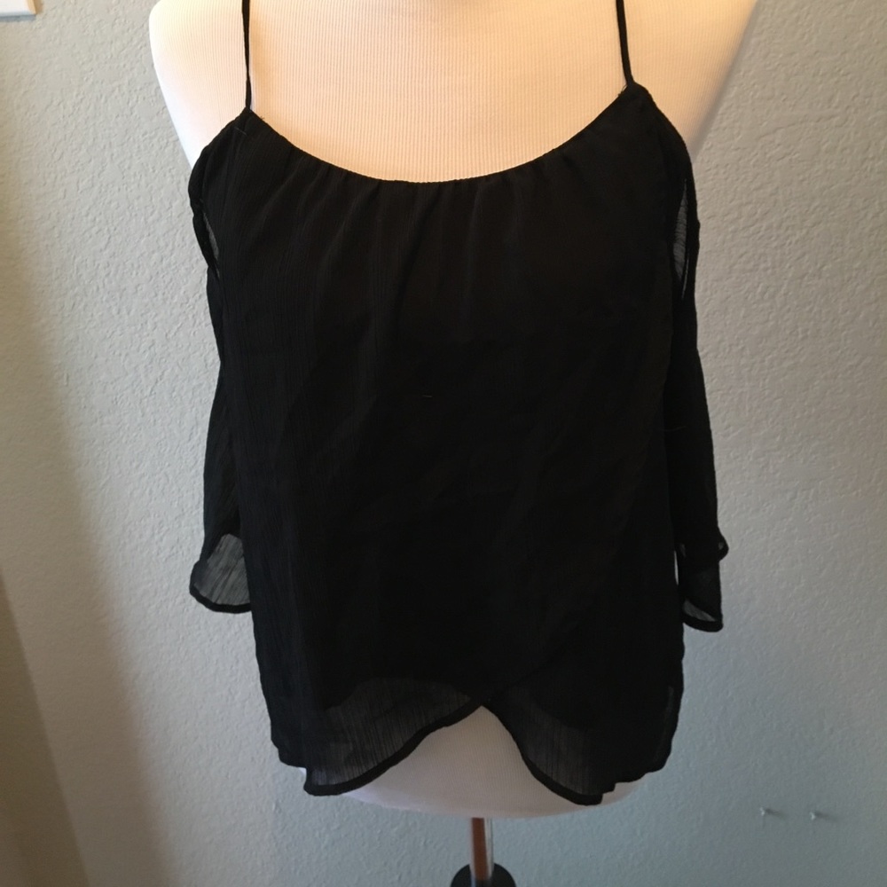 Black open shoulder sheer like top